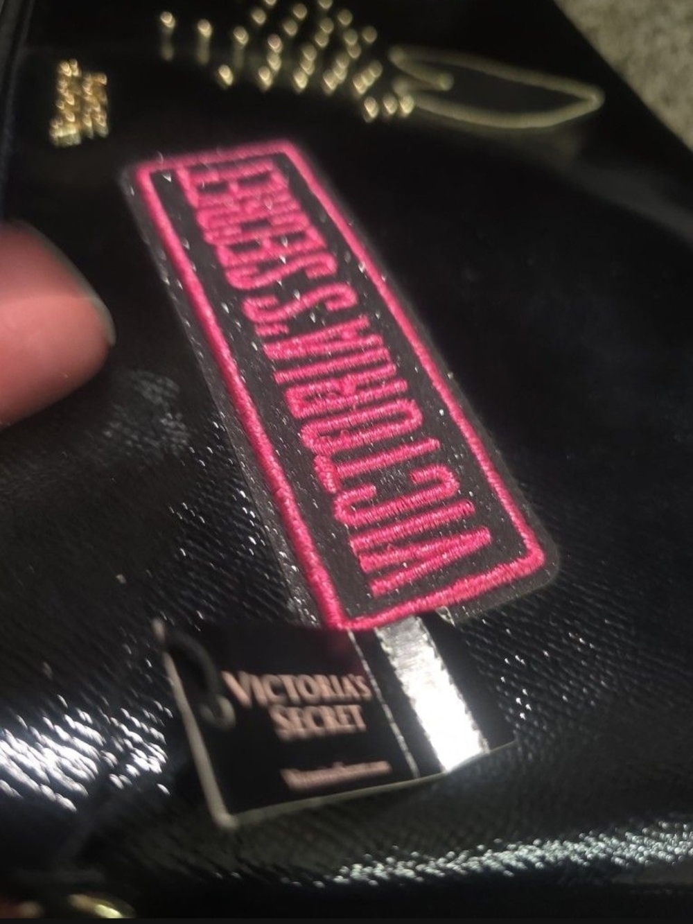 Victoria's Secret Black and Pink Logo Bag